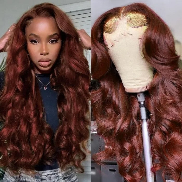 Reddish Brown Body Wave Human Hair 13x4 Lace Front Wig