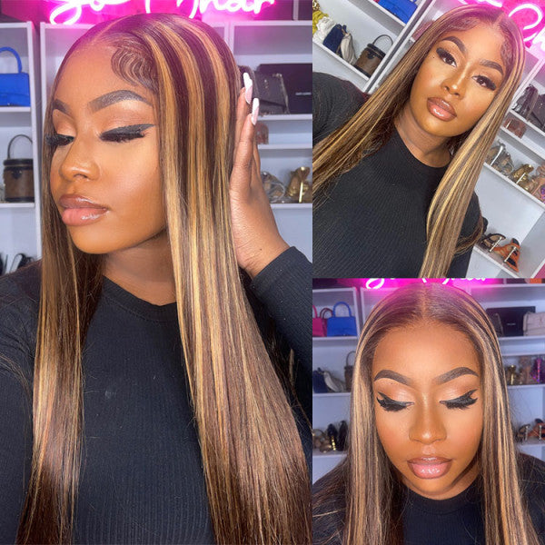 Highlight Wigs Real Human Hair Wigs Straight Ombre 4*4 13*4  HD Lace Front Wigs