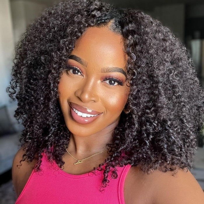 Glueless Kinky Curly V Part Human Hair Wigs For Women