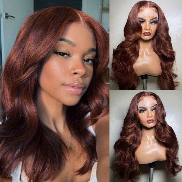 Reddish Brown Body Wave Human Hair 13x4 Lace Front Wig