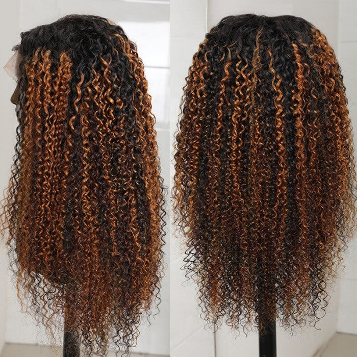 Dark Brown Balayage Highlights Jerry Curly Lace Front Wig