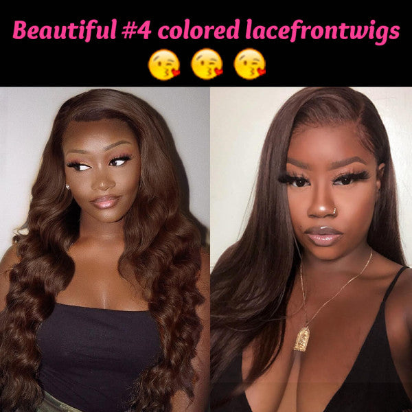 4x4 13x4 Lace Front Wigs #4 Dark Brown Colored Human Hair Wigs
