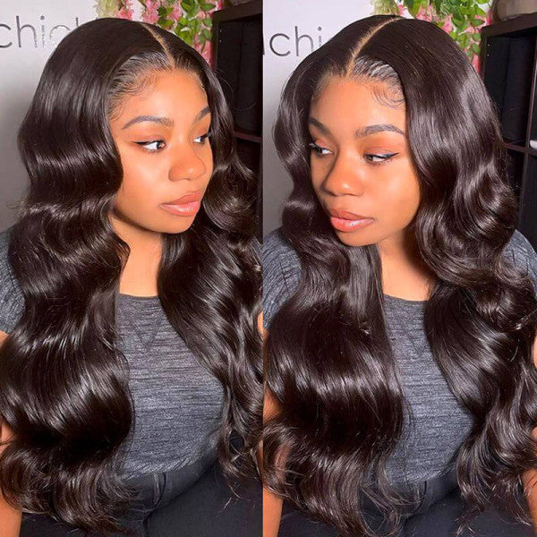 4x4 HD Lace Closure Wig Human Hair Body Wave Natural Black 150% Density