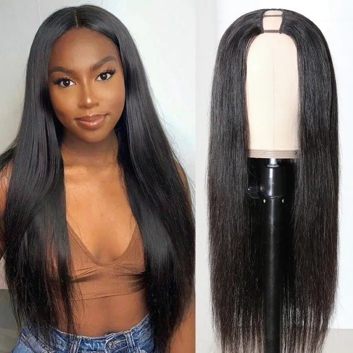 Straight  U Part Human Hair Wigs Glueless Natural Looking Hairline Beginner Friendly