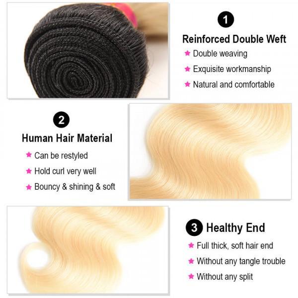 3PC Body Wave 1b/613 Color Best Human Hair Bundles