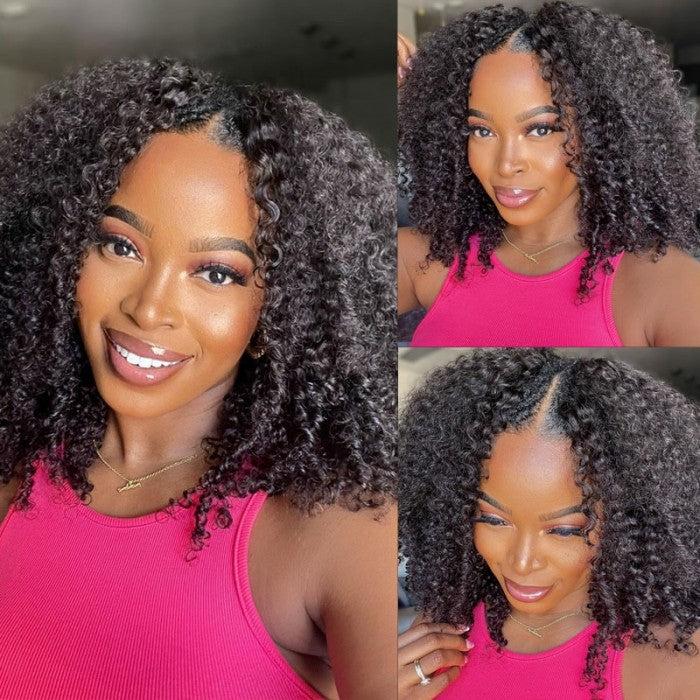 Glueless Kinky Curly V Part Human Hair Wigs For Women