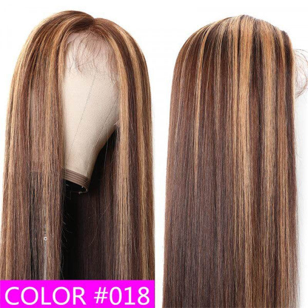 Highlight Wigs Real Human Hair Wigs Straight Honey Blond Ombre Color 13x4 Lace Front Wigs