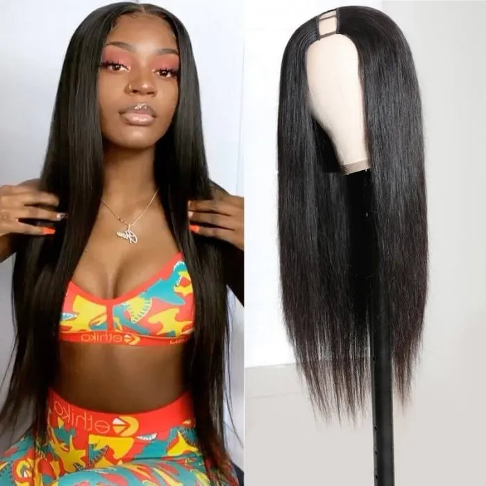 Straight  U Part Human Hair Wigs Glueless Natural Looking Hairline Beginner Friendly