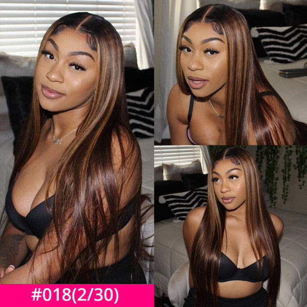 Highlight Wigs Real Human Hair Wigs Straight Ombre 4*4 13*4  HD Lace Front Wigs