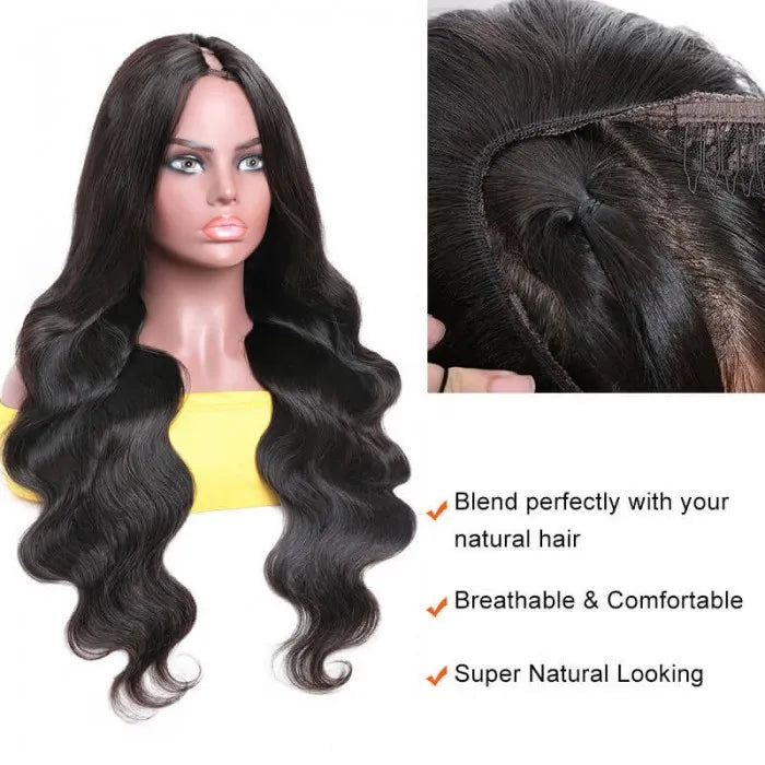 Body Wave U Part Human Hair Wigs Glueless Natural Looking Hairline