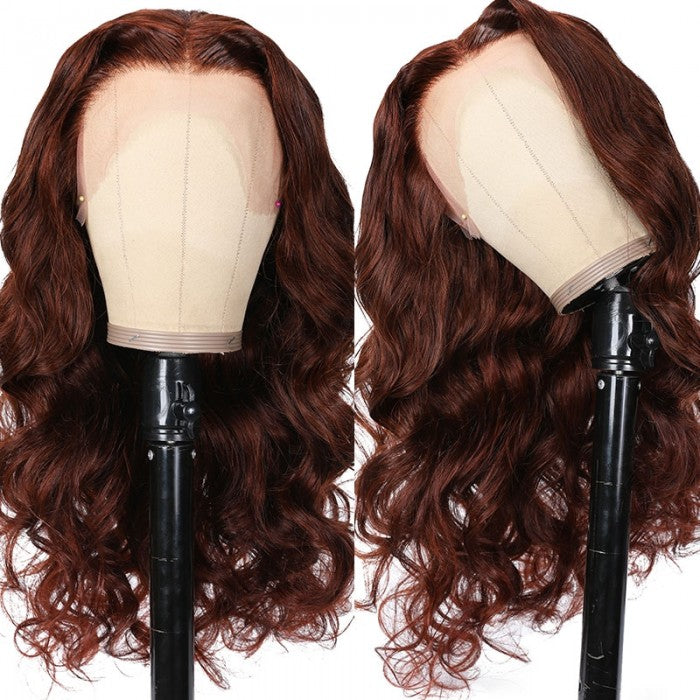 Reddish Brown Body Wave Human Hair 13x4 Lace Front Wig