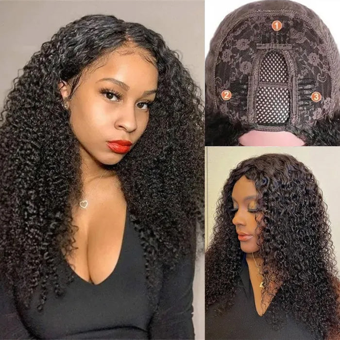 Curly U Part Human Hair Wigs Glueless Natural Looking Hairline Beginner Friendly