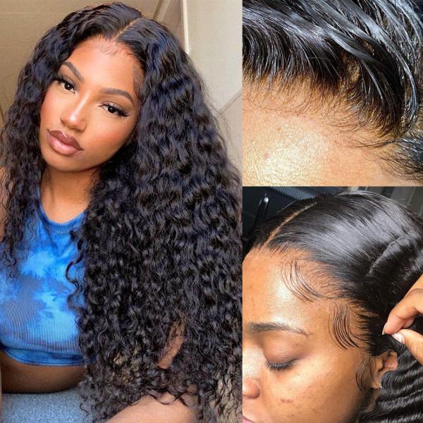 5X5 Lace Closure Wigs Human Hair Water Wave Pre Plucked Frontal Wigs with Baby Hair