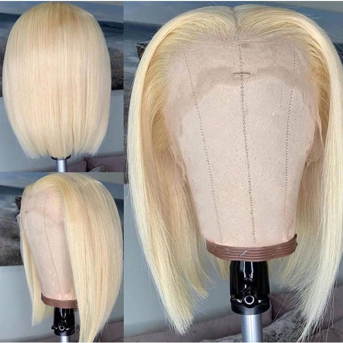 613 Blonde Short Bob Human Hair Wigs Pre Plucked 13x4 Transparent Lace Front Wigs Straight Hair 150% Density