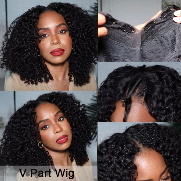 Glueless Kinky Curly V Part Human Hair Wigs For Women