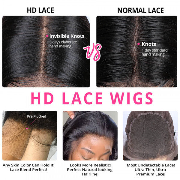 4x4 HD Lace Closure Wig Human Hair Body Wave Natural Black 150% Density