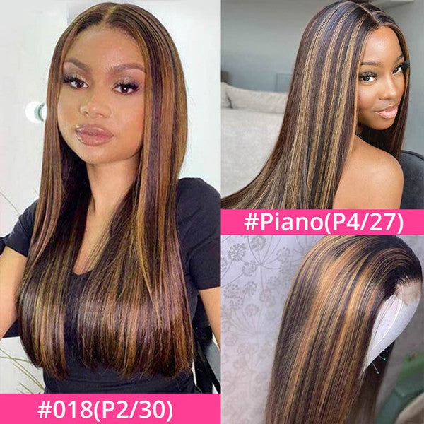 Highlight Wigs Real Human Hair Wigs Straight Ombre 4*4 13*4  HD Lace Front Wigs