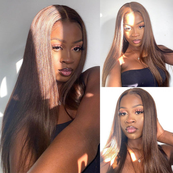 4x4 13x4 Lace Front Wigs #4 Dark Brown Colored Human Hair Wigs