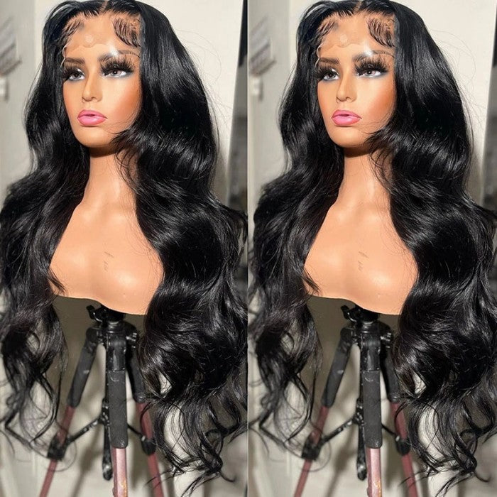 Lace Front Body Wave Wig 150% Density T Part Wigs Natural Black Color